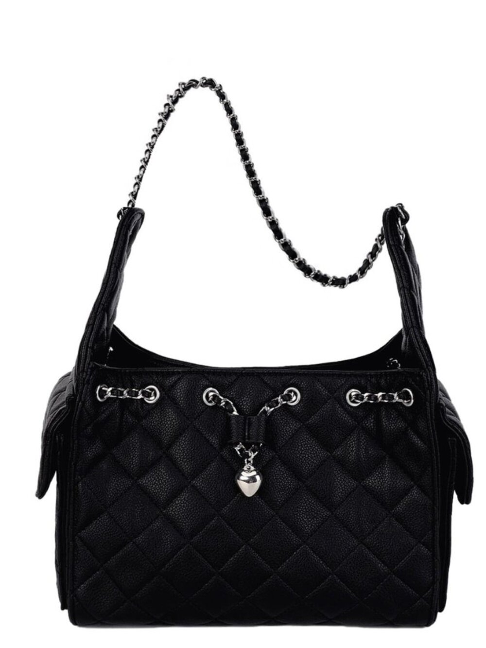 Quilted Shoulder Bag for Women, Vegan Leather Chain Strap Hobo Purse